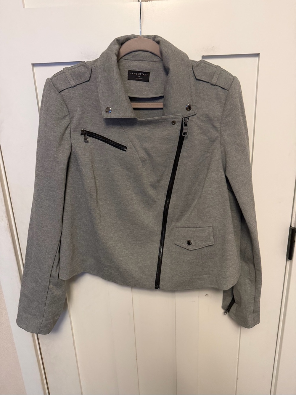 Lane Bryant gray asymmetrical zip ponte knit moto jacket plus size 16